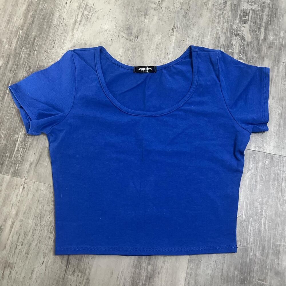 Cropped Cap Sleeve TShirt Blue Size Small